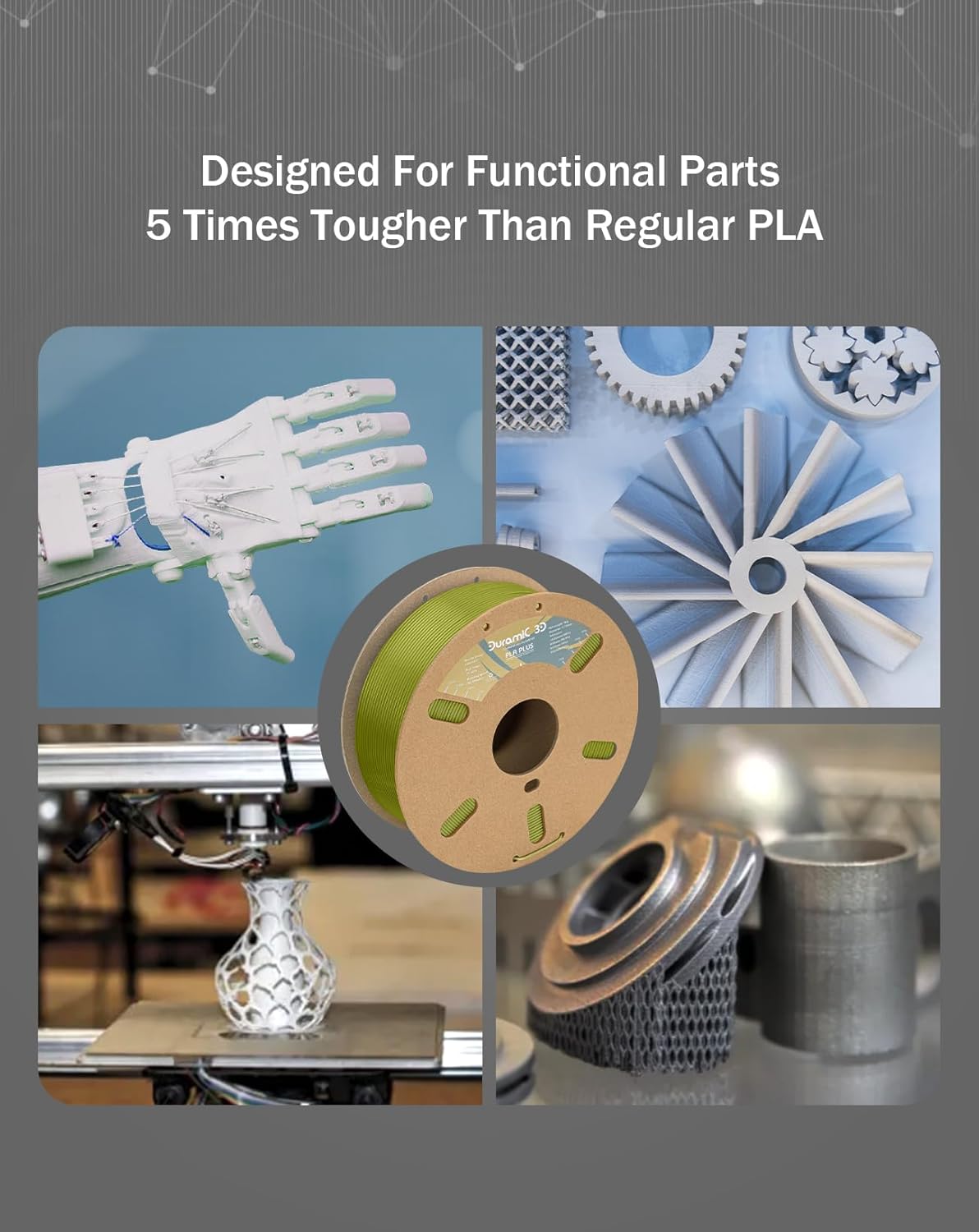 DURAMIC 3D PLA+ Filament 1.75mm 1Kg Brownish Green, PLA Plus Filament 1Kg Spool(2.2lbs) Tougher and Stronger, Dimensional Accuracy Probability +/- 0.02mm