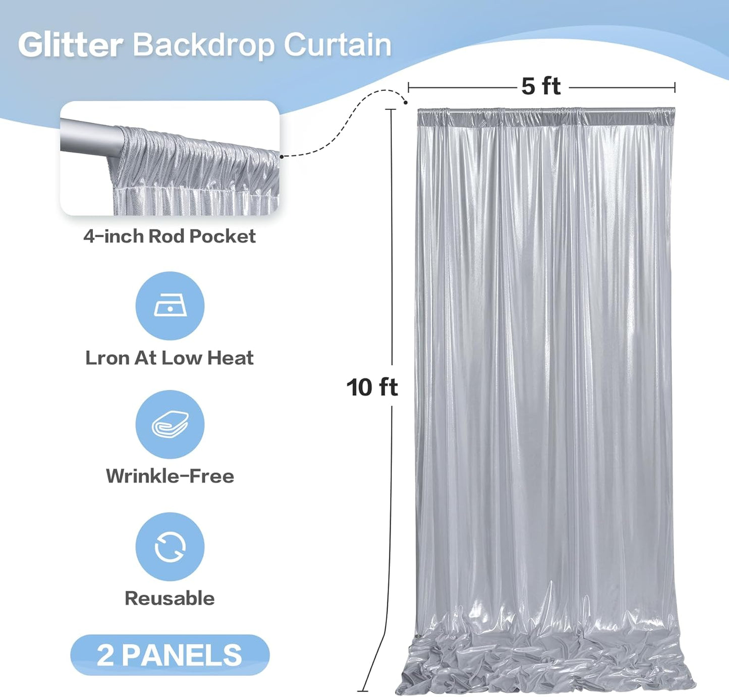gogoparti 10x10FT Silver Sequin Backdrop Curtain - 2 Panels of 5x10FT Wrinkle-Free Glitter Drapes for Photography, Birthdays, Weddings & Graduations