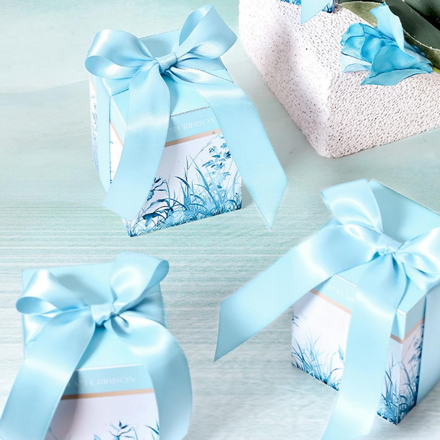 1" x 50 Yards Light Blue Satin Ribbon Single Faced Fabric Ribbons for Gift Wrapping, Crafting, Bows Making, Flower Bouquet, Wedding, Home Decor