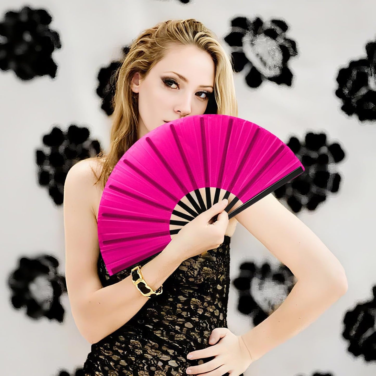 13inch Large Rave Fan Popping Clacking Fans for Line Dancing,Hand Fans for Women Foldable,Boots on The Ground Fan,Portable for Outdoor,Wedding,Party,Decoration (6pcs Pink)