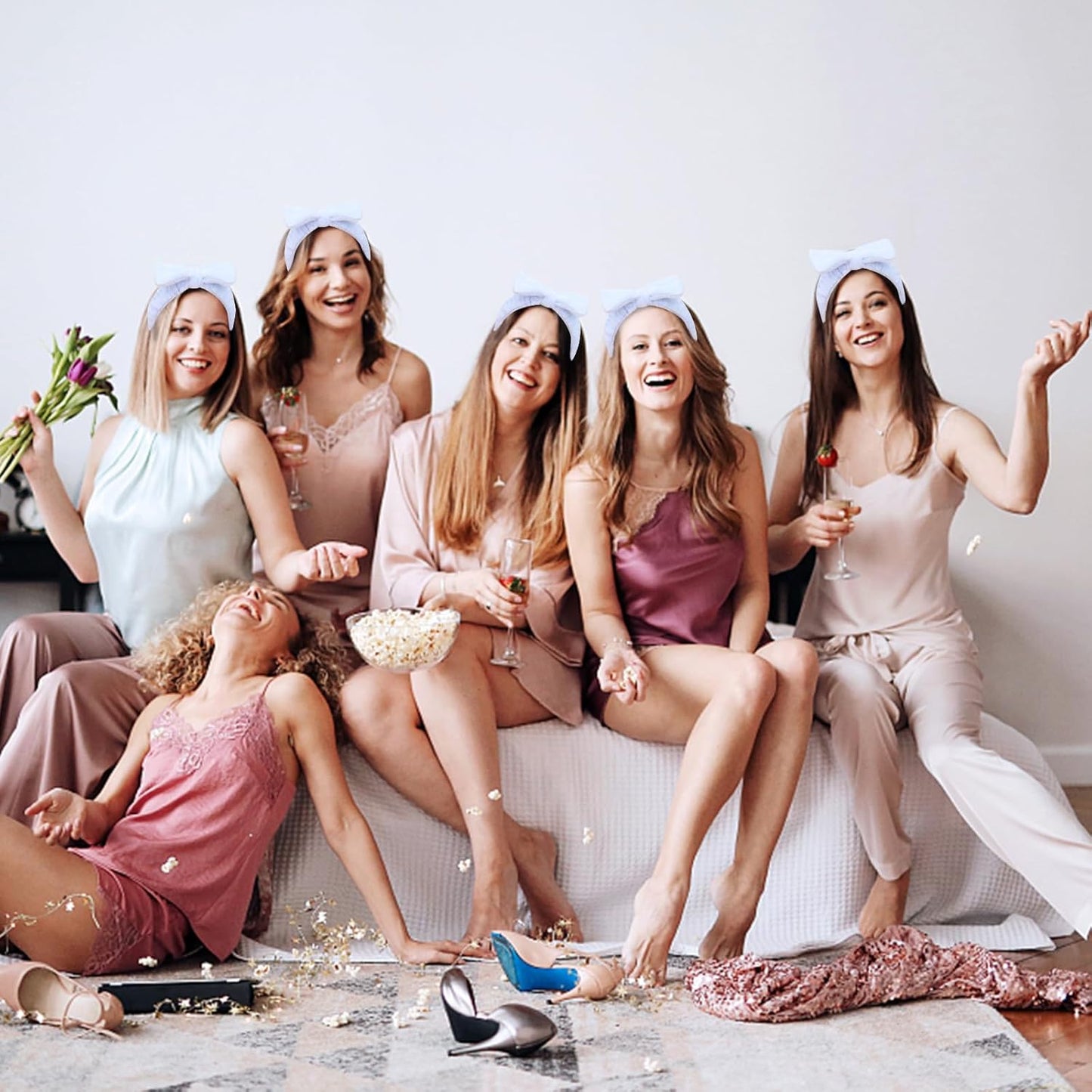 Semato 8 Pcs Blue Spa Headband Bachelorette Party Favor Set Skincare Headbands for Women Gifts and Party Supplies (Blue)