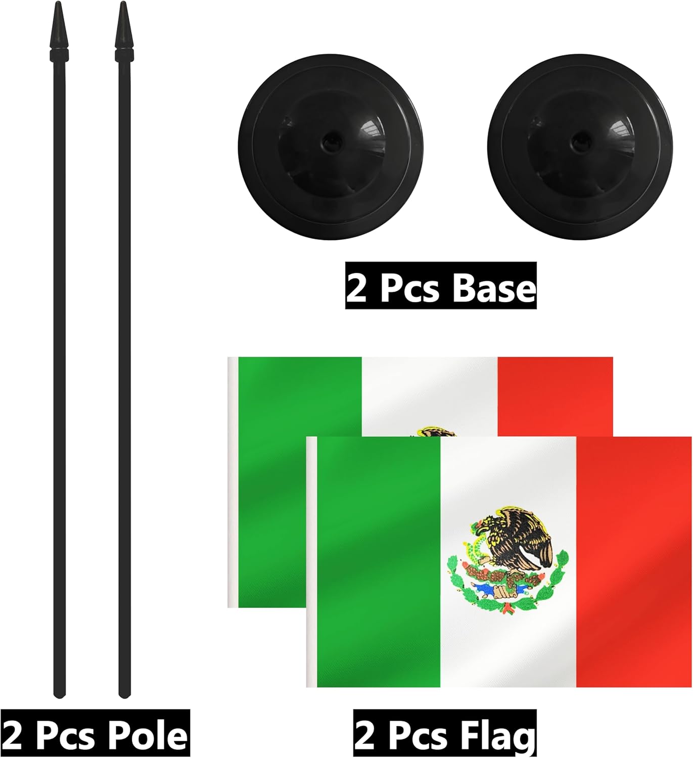 2 Pack Mexico Desk Flag Set, Mexican Desktop Small Miniature Table Office Flag with 12" Black Pole and Black Base, Offices, Classroom, Home, Festival Decoration (Mexico)