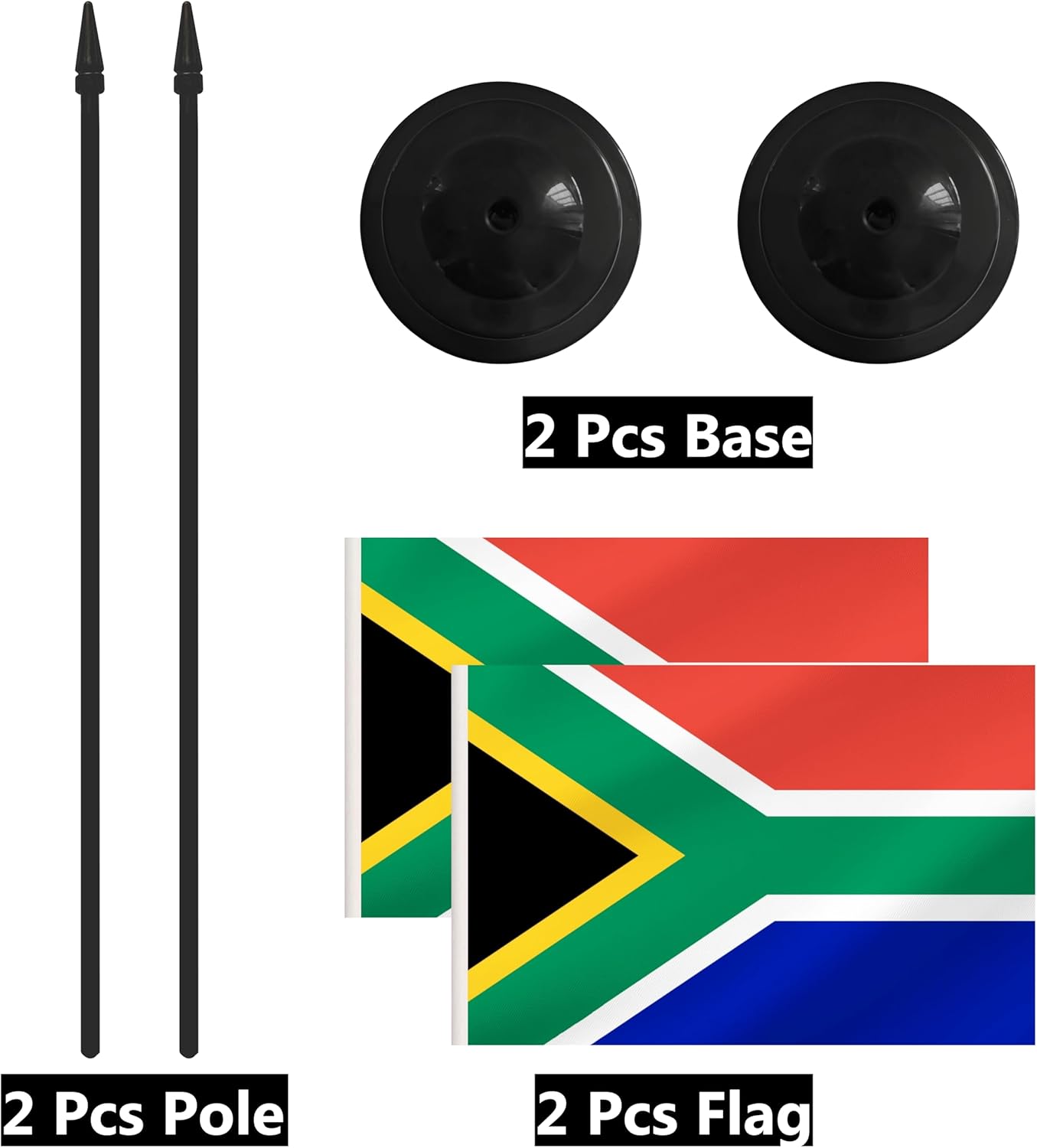 2 Pack South Africa Desk Flag Set, South Africa Desktop Small Miniature Table Office Flag with 12" Black Pole and Black Base, Offices, Classroom, Home, Festival Decoration (South Africa)