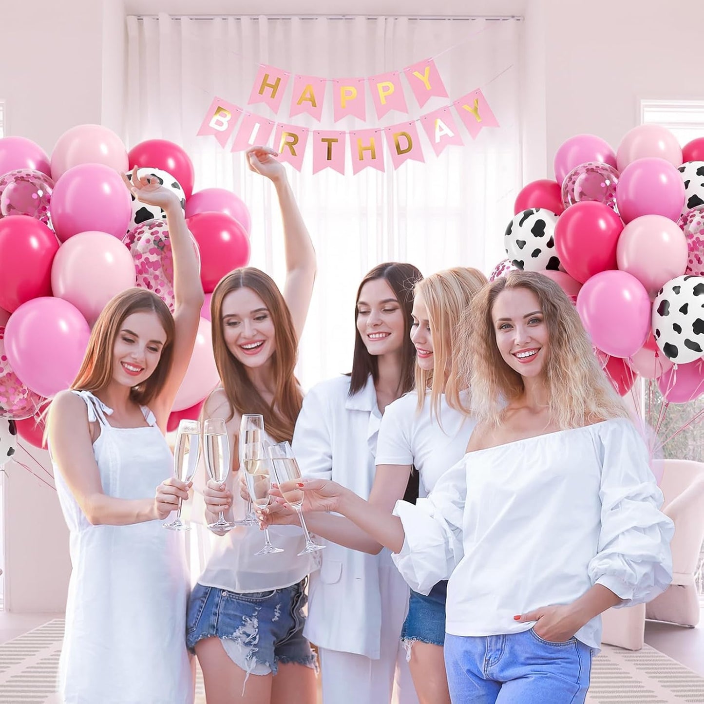 60pcs Cowgirl Balloons, Hot Pink Light Pink Confetti Cow Print Latex Balloons for Farm Cowgirl Bridal Shower Bachelorette Birthday Party Decorations