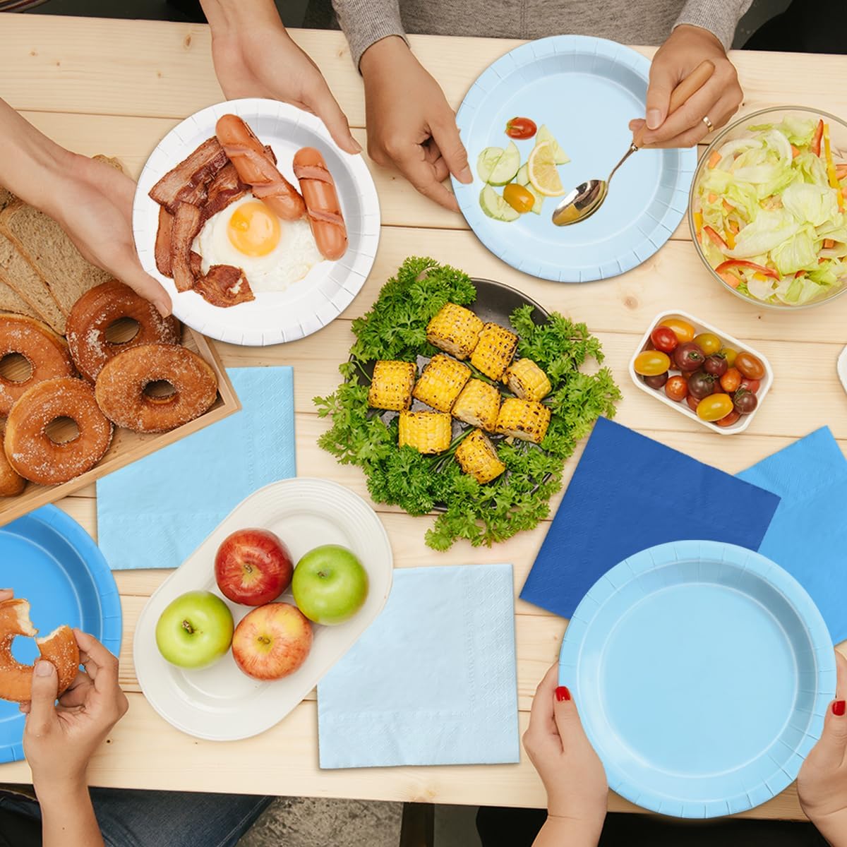 CMUSKO 60Pcs Blue Plates and Napkins-Light Blue Party Supplies Gradient Blue Disposable Tableware for Birthday,Baby Shower,Wedding