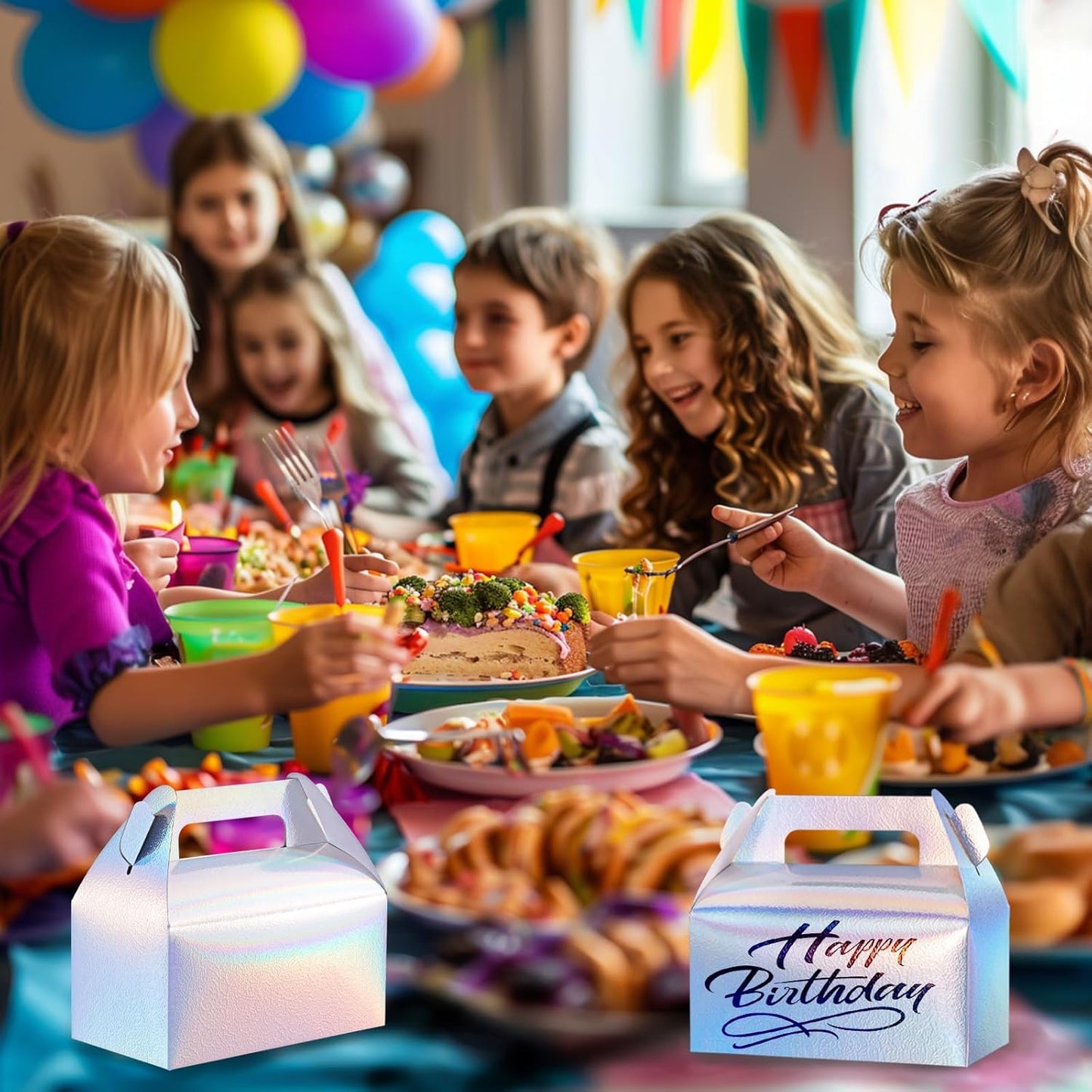 UnicoPak 30 Pcs Iridescent Gable Treat Boxes Party Favor Boxes Goodie Gift Boxes for Snacks Cookie Candy Toys Birthday Party Wedding Shower Holidays 6.5x3.5x4 Inches