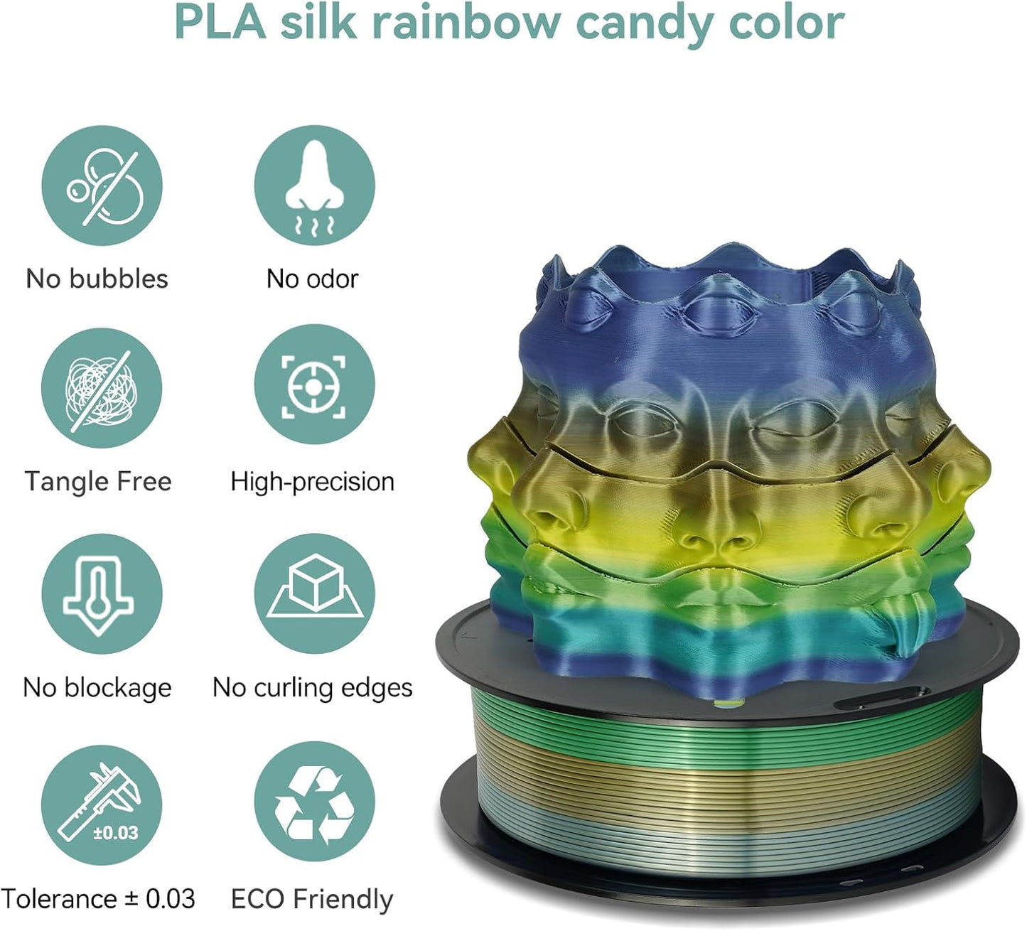 Kingroon 4KG Silk PLA Filament Bundle Rainbow PLA 1.75MM 3D Printing Filament Color Changing Filament Dimensional Accuracy ±0.02mm,Fit Most 3D Printer