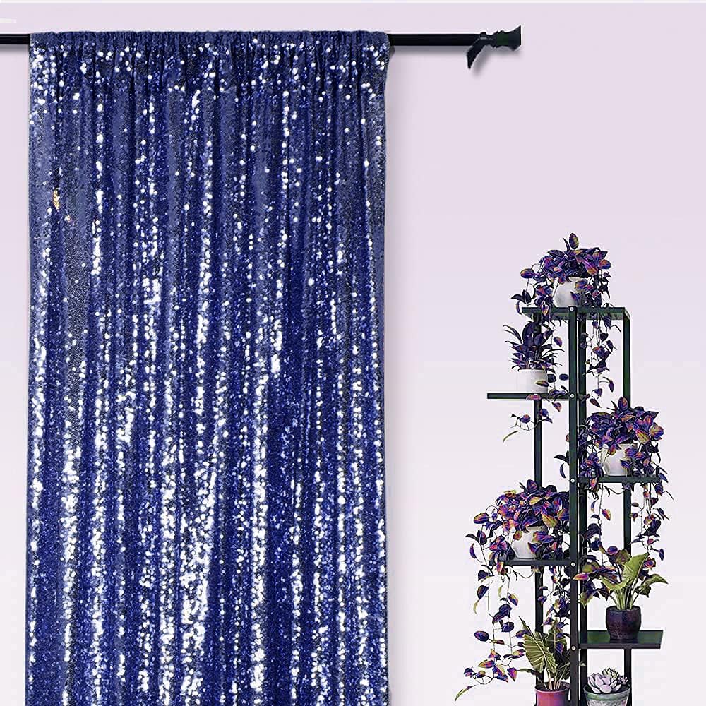 Navy Blue Sequin Backdrop Curtains 2 Panels 4FTx8FT Glitter Navy Blue Photo Backdrop Drapes Party Wedding Baby Shower Curtain Sparkle Photography Background Backdrop