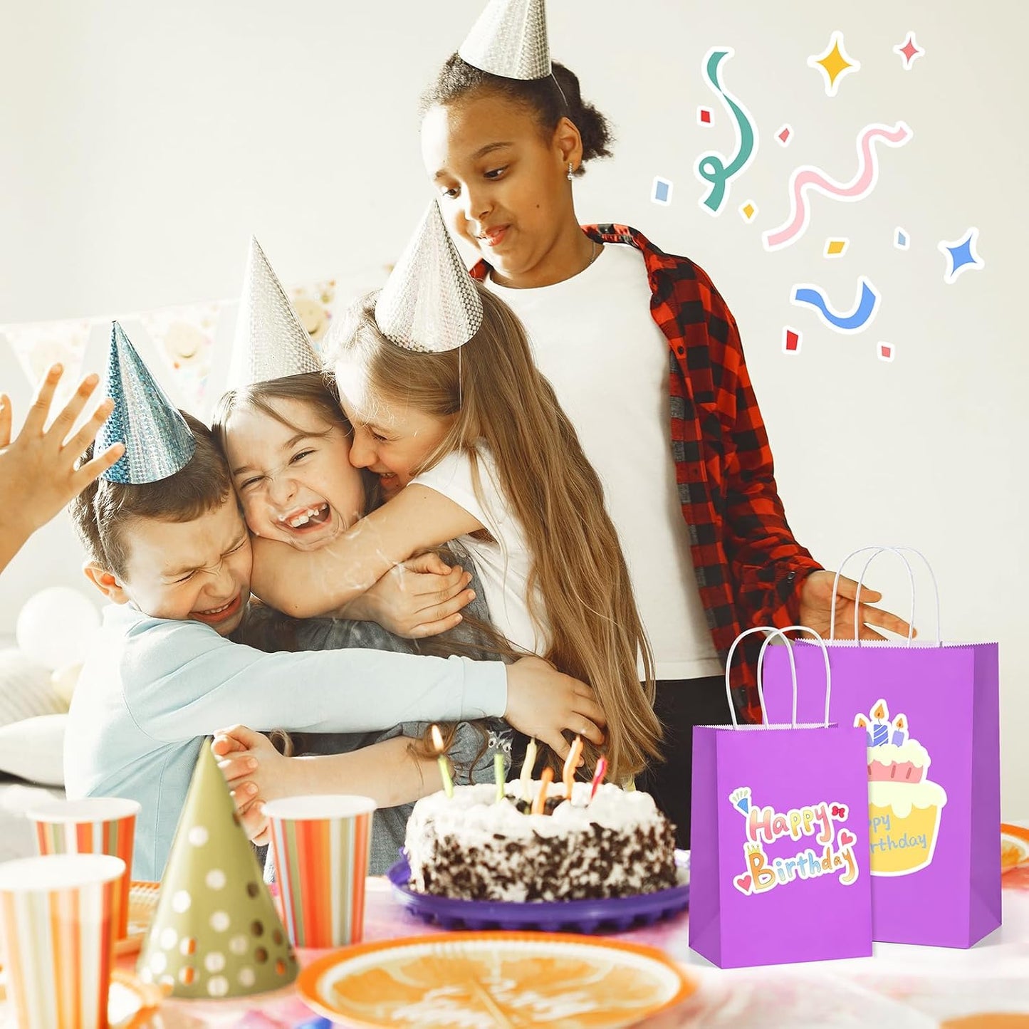 BagDream 8x4.25x10.5 Inch 100Pcs Purple Gift Bags Medium, Kraft Paper Bags with Handles Bulk for Welcome Party Favors, Baby Shower, Goody, Treat, Retail, Grocery Paper Sacks