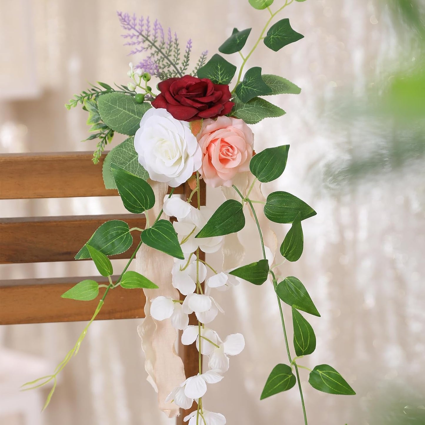 Wedding Aisle Decorations Set of 10 Chair Back Flowers Floral Pew Wedding Decorations for Ceremony with Chiffon Ribbons Fall Decor