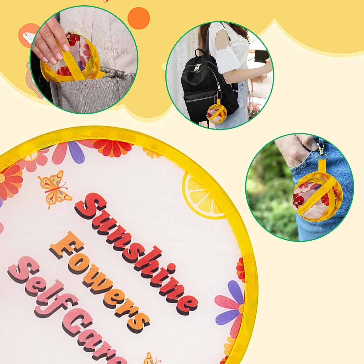 4 Styles Summer Beach Round Foldable Hand Fan Japanese Foldable Fan Style Handheld Compact Cooling Fans,Round Folding Fan for Outdoor Games,Xmas Decoration,Festival,Party Favors,Travel,Events