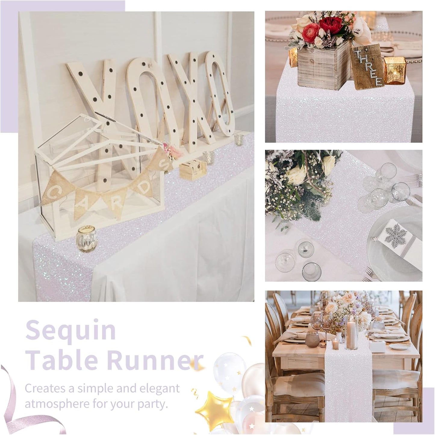 White Iridescent Sequin Table Runners 10 Pieces 12x108 Inches Glitter Table Cover for Wedding Birthday Banquet Party Table Decorations