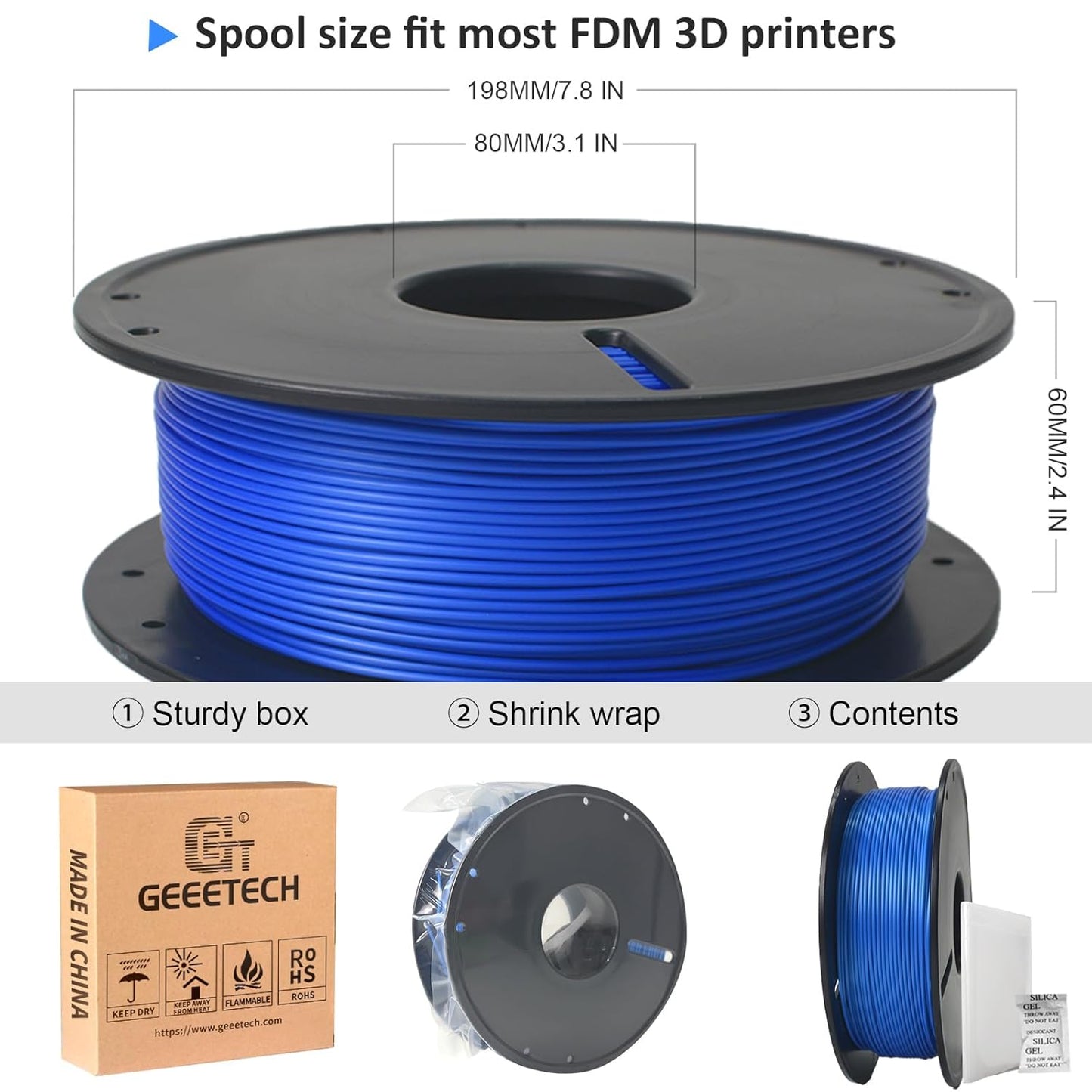 GIANTARM 3D Printer Filament, 0.5kg Blue PLA Filament, 1.75mm Dimension Accuracy +/- 0.03mm, 3D Printing Filament