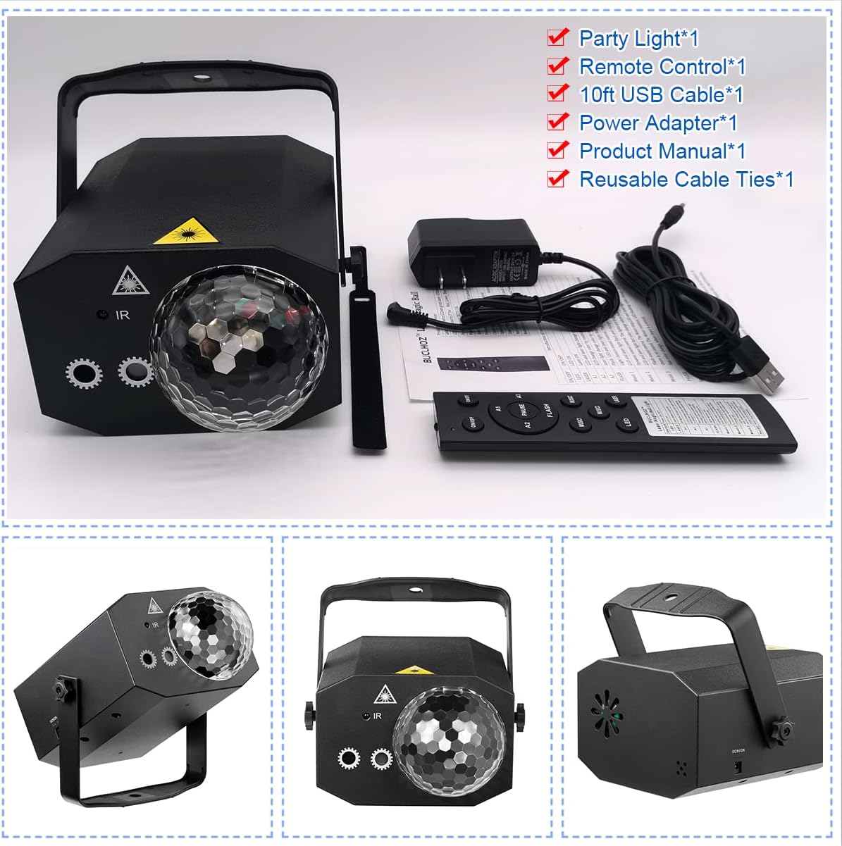 Party Lights Dj Disco Ball Light with Pattern Projection and Sound Activated, Buclhoz RGB Colored Strobe Stage Lighting for Parties Indoor Dance Birthday Rave Bar Karaoke Christmas Wedding Show Club