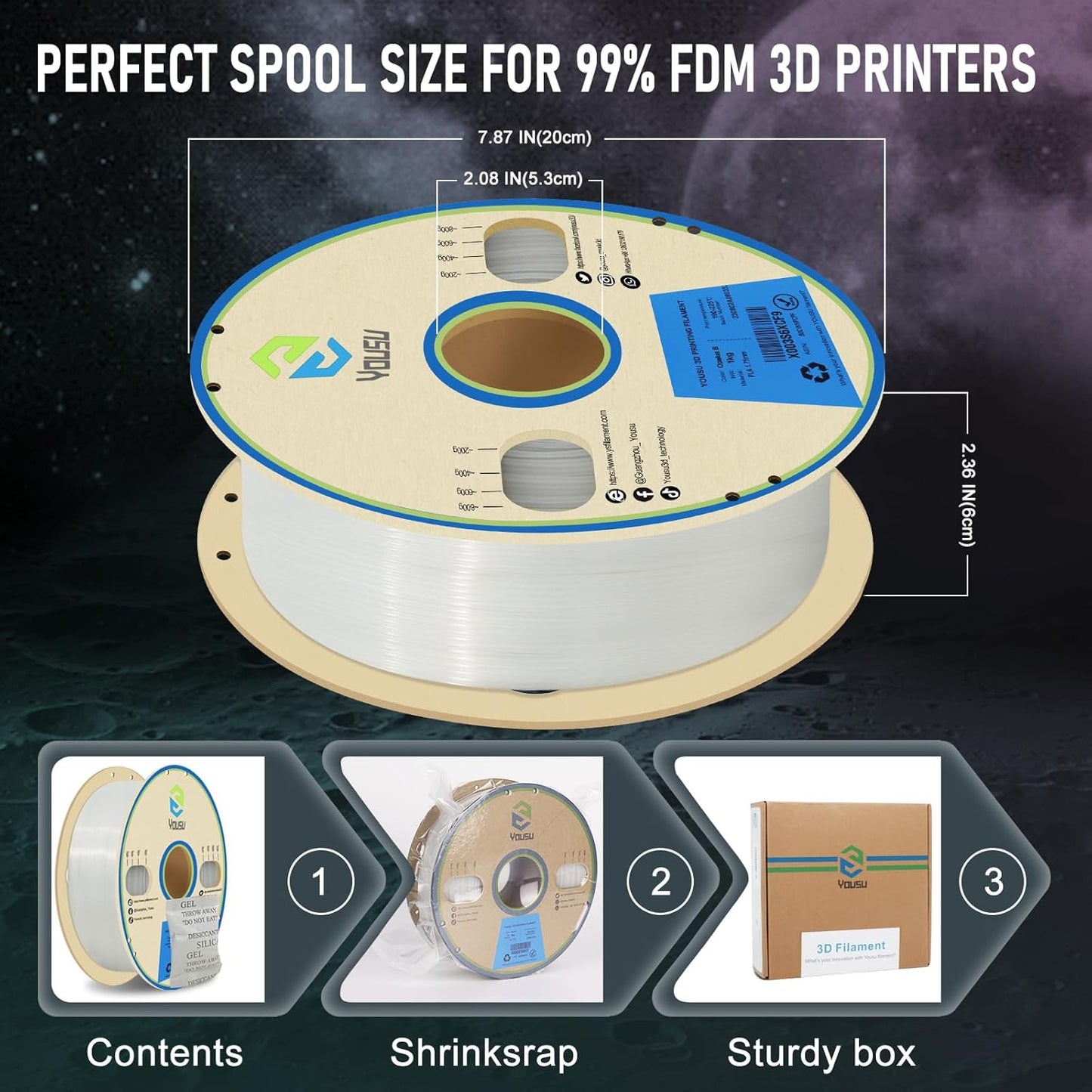 YOUSU Glow in The Dark Rainbow Luminous PLA Filament 1.75mm, 1kg 3D Printer Multicolor Filament Gradient, Color Change Filament with High Brightness, Fast Glow and Long Time Glowing.