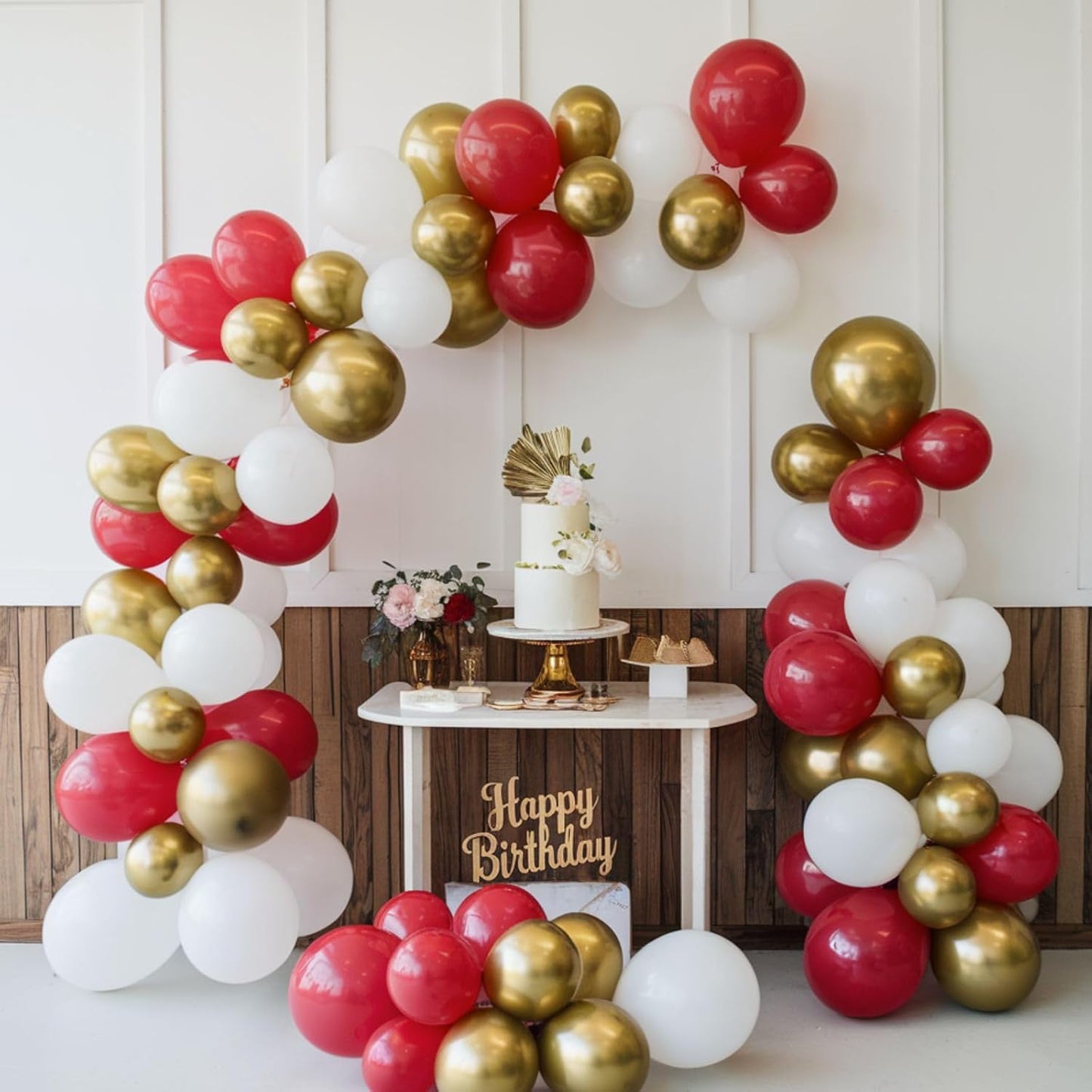 Red and Gold Balloons, 12 Inch Burgundy Gold Balloons, Maroon Balloons, Metallic Gold Dark Red White Latex Balloons Helium Support for Wedding Anniversary Engagement Birthday Party Decorations