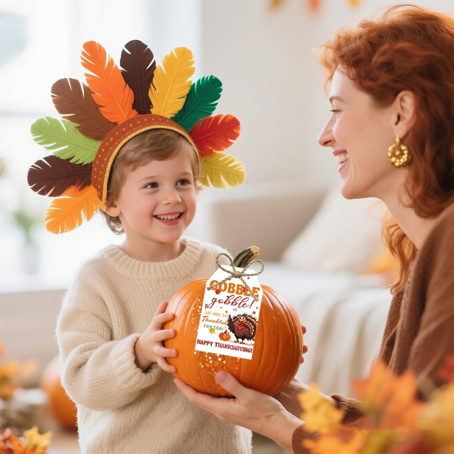 50Pcs Happy Thanksgiving Gift Tags With String, 3.3x2.1 Inch So Very Thankful For You Tags, Gobble Thanksgiving Name Tags With Turkey Pumpkin Leaf for Autumn Holiday Party Favors DIY Craft