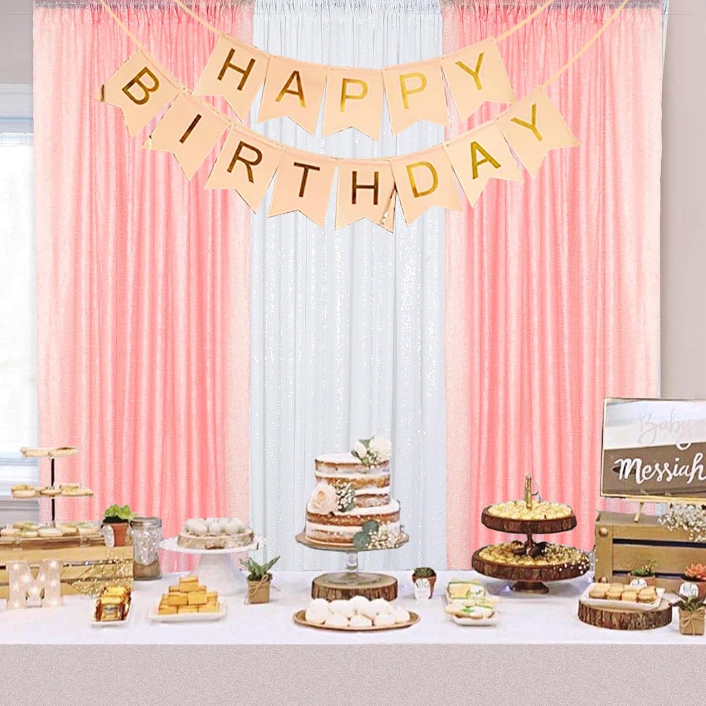 ShinyBeauty 4x10ft Pink Sequin Backdrop | 2 Panels Glitter Curtains for Wedding, Parties, and Photography Backgrounds