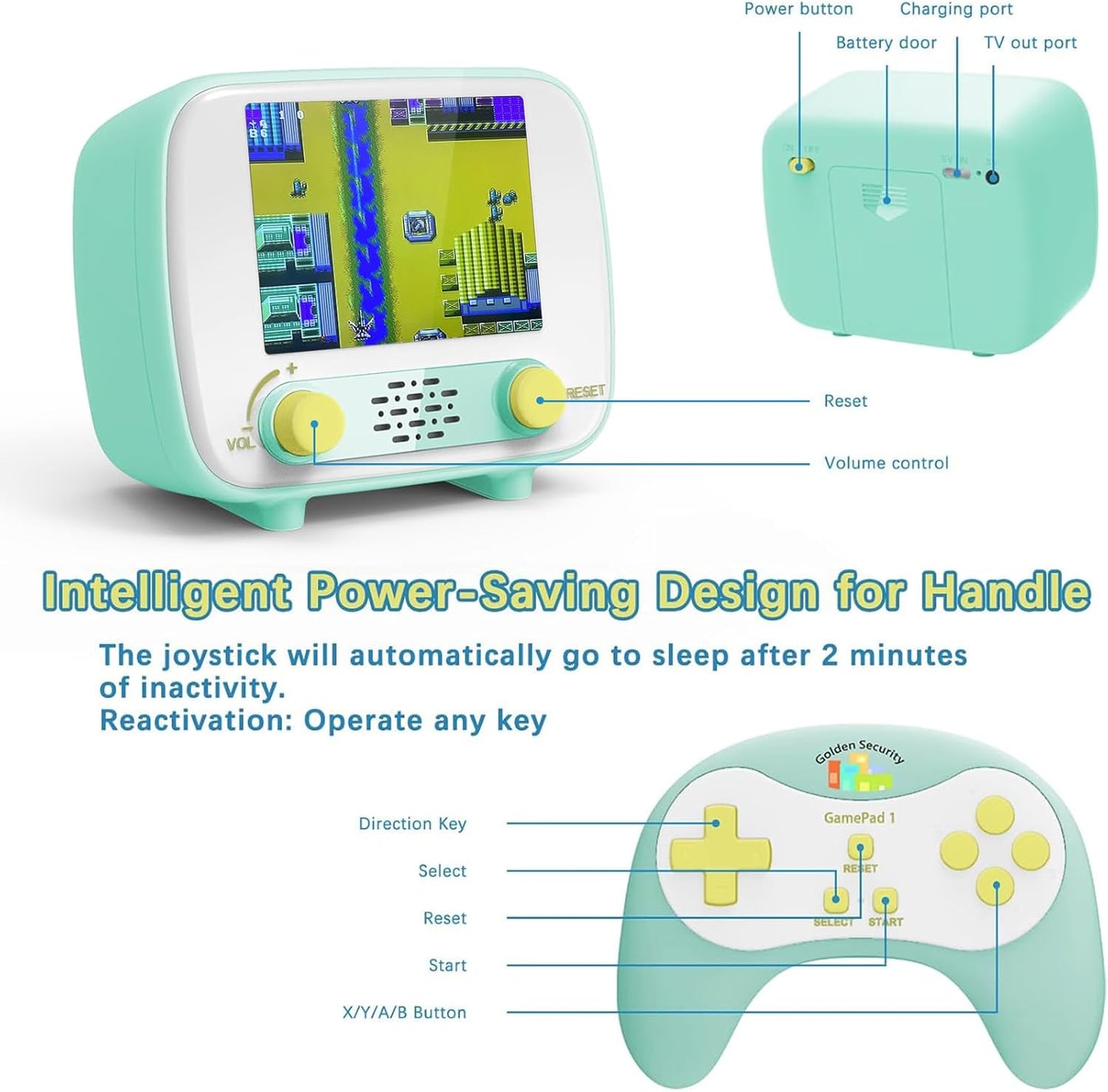 Handheld Game Console, Retro Mini Arcade Machine, 2.8 Inches, (One Player Game 216 Classic Games, Two Player Game 84 Classic Games), Supports for Handheld Controller & AV Output Connection TV