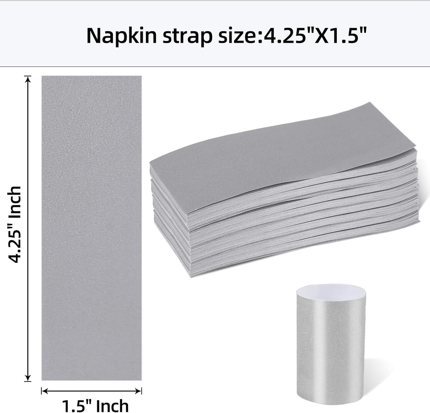 Germiwipe Gray Paper Napkin Bands Box of 500,Napkin Rings Self Adhesive,Silverware Wraps Bands,Perfect for Birthday Parties, Weddings, Family Reunion & Events(Gray - 500 PCS)