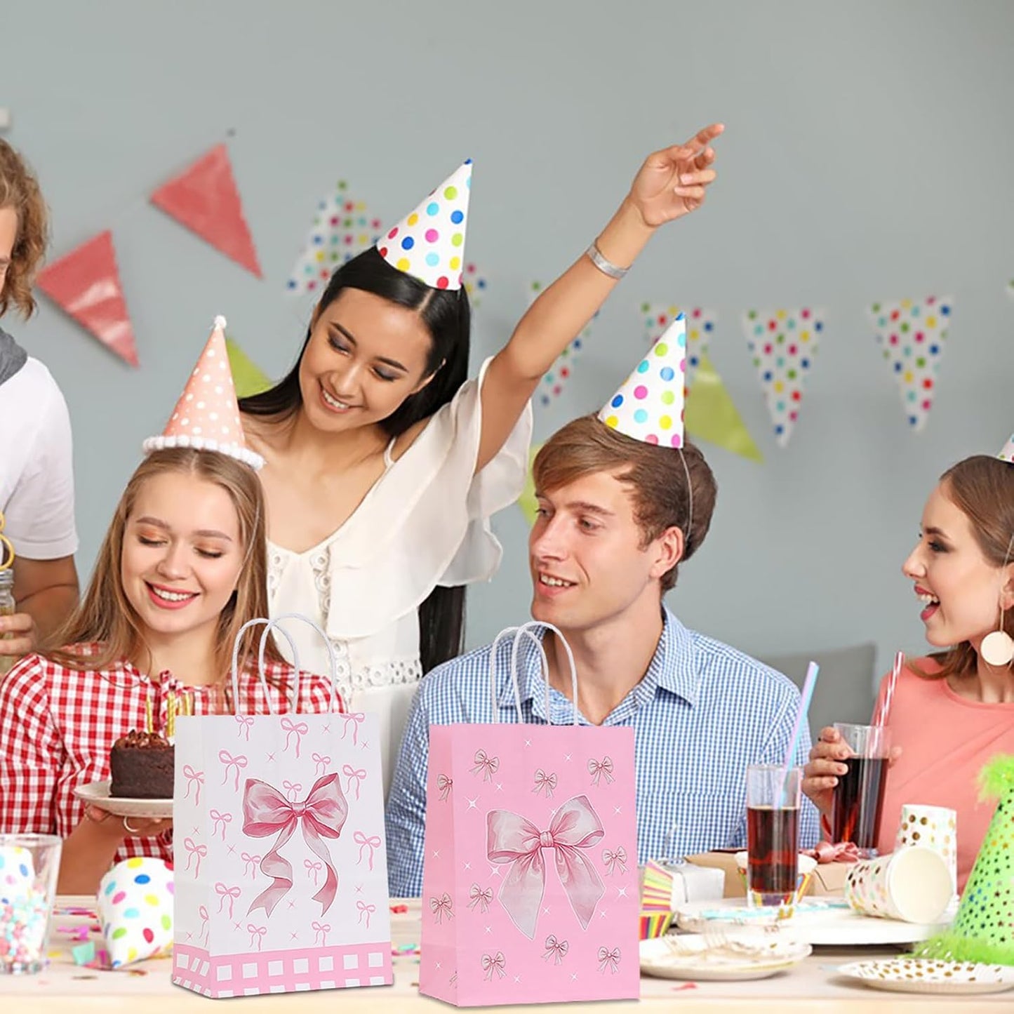 24Pcs Pink Bow Party Favor Bags,Gift Bags with Handles for Bridal Engagement Baby Shower,Barbie themed Goodie Bag Candy Bag for Birthday Bachelor Barbie Party Decoration Wedding