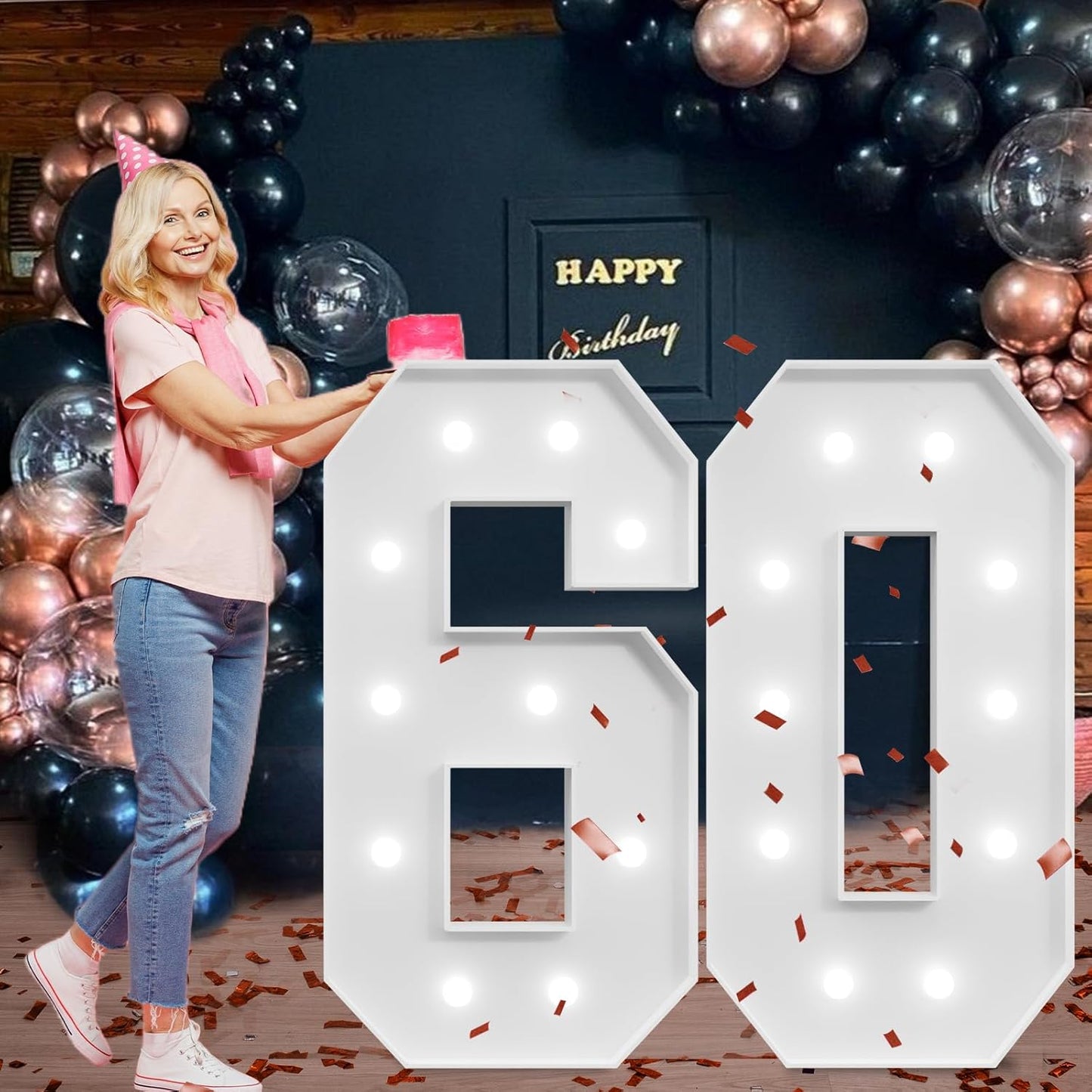 Marquee Numbers Large 60th-Birthday Decorations: 4ft Light Up Number Party Decor 60 Year Old Women And Men Birthday Decoration Backdrop Anniversary Cardboard Big Mosaic Balloon Frame Number 60