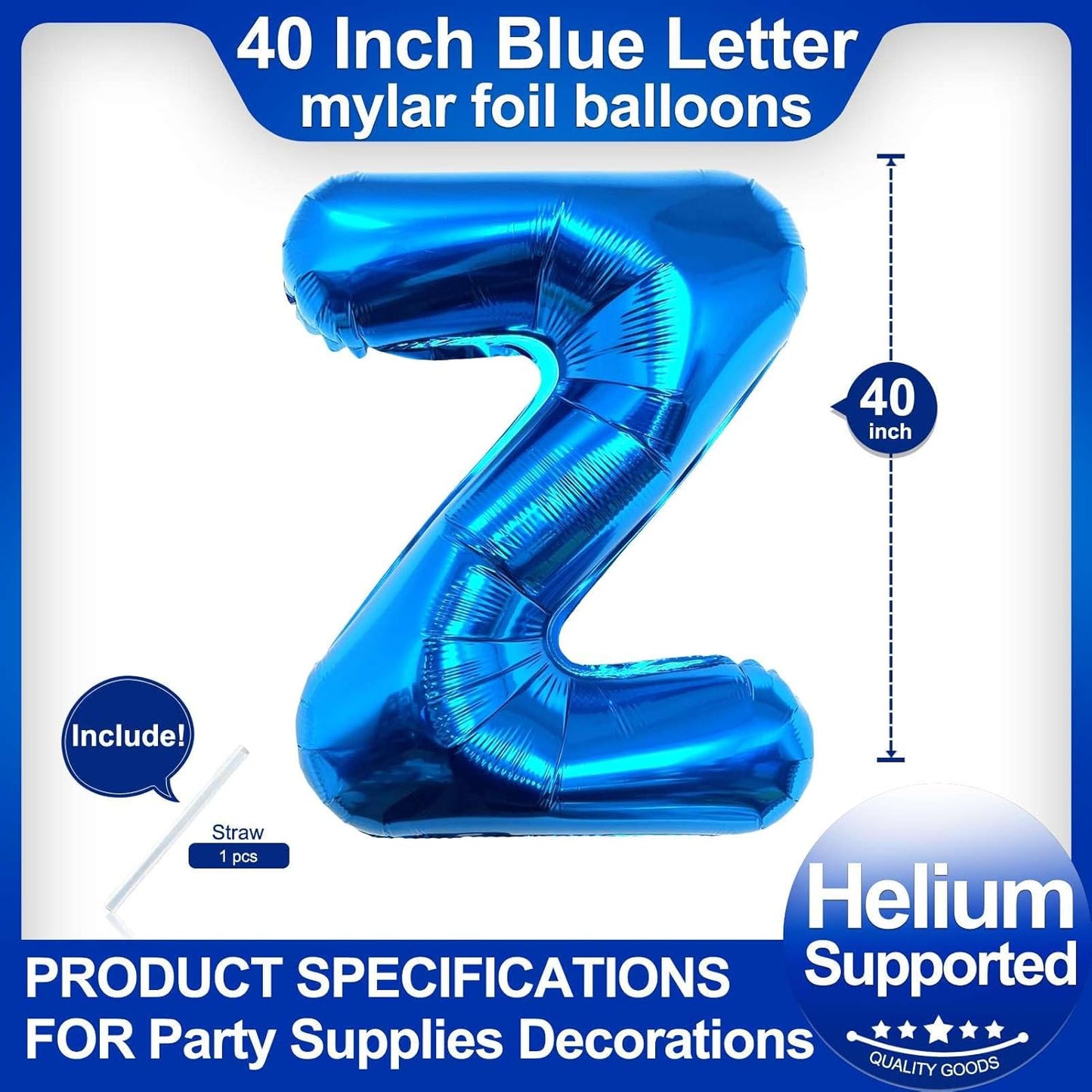 40 Inch Blue Letter Z Balloons, DIY Phrase Foil Alphabet Letter Z Balloons DIY Word Z Banner for Birthday Anniversary Celebration Graduation Party Supplies Decoration
