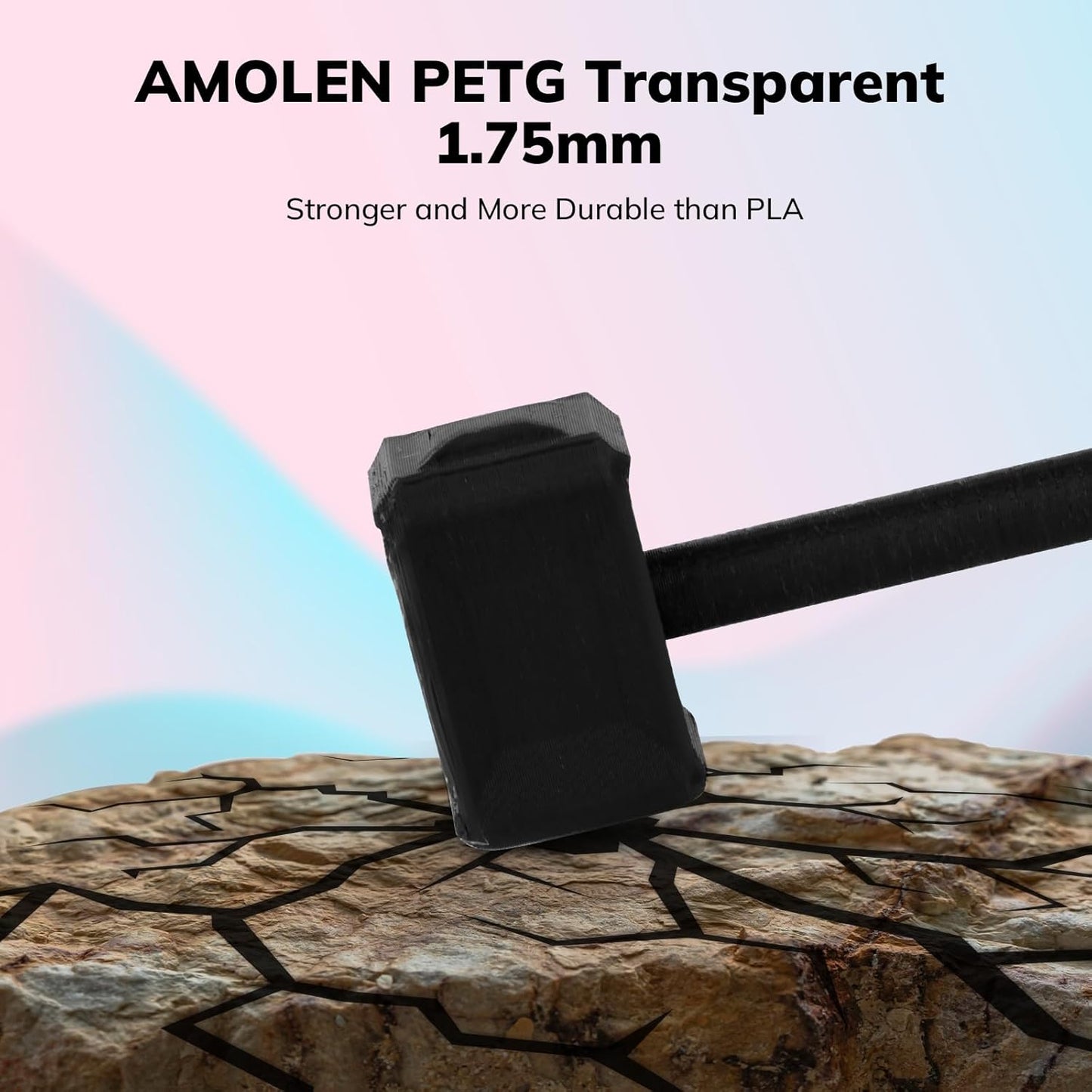 AMOLEN Rapid PETG Basic 3D Printer Filament 1.75mm +/-0.02mm,500mm/s High Speed Strong Toughness Black 1KG/2.2lb