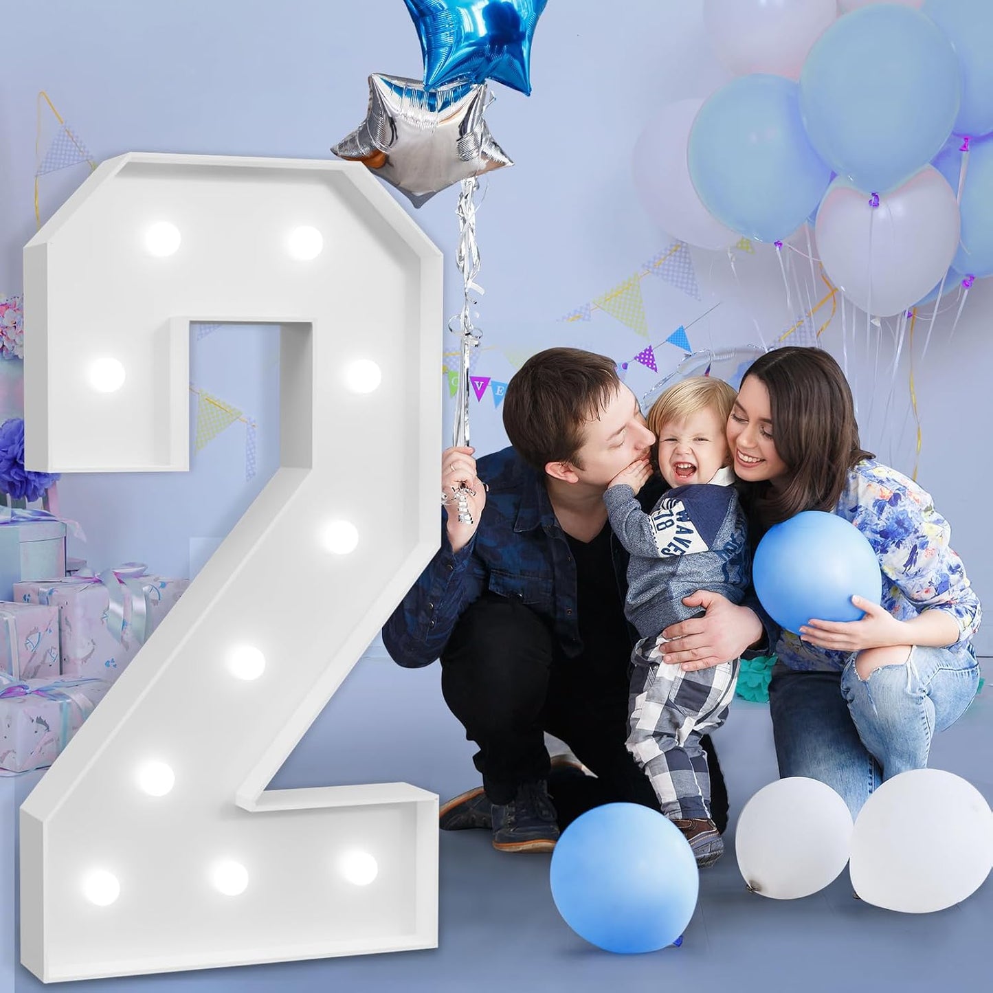 Marquee Numbers Large 2nd-Birthday Decorations: 4ft Light Up Number Party Decor Two Fast Birthday Decorations 2 Year Old Birthday Backdrop Anniversary Cardboard Big Mosaic Balloon Frame Number 2