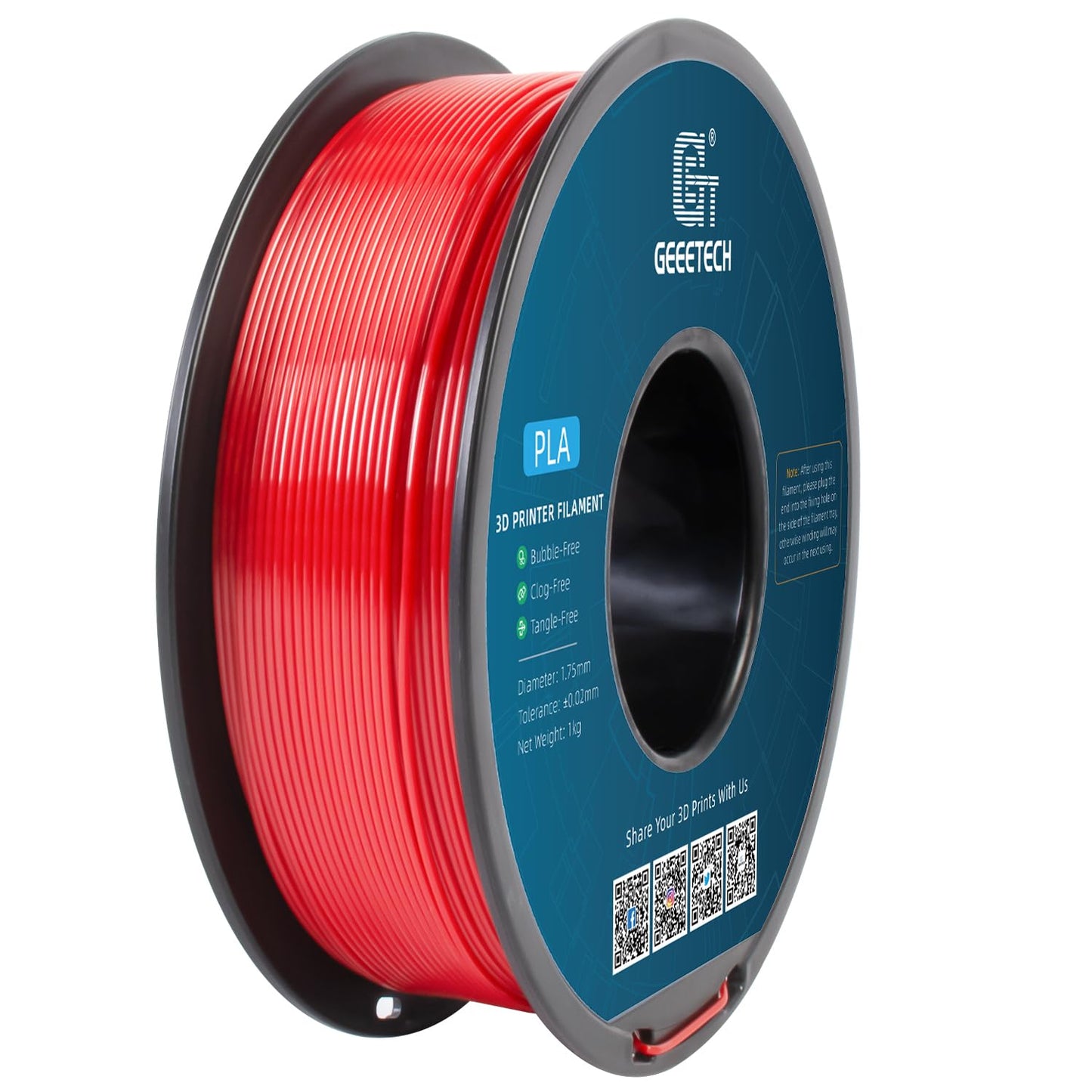 Geeetech Red PLA Filament 1.75mm 1KG, 3D Printer Filament Dimensional Accuracy +/- 0.02 mm, 1kg per Spool(2.2lbs) 3D Printing Filament Fits for Most FDM 3D Printers