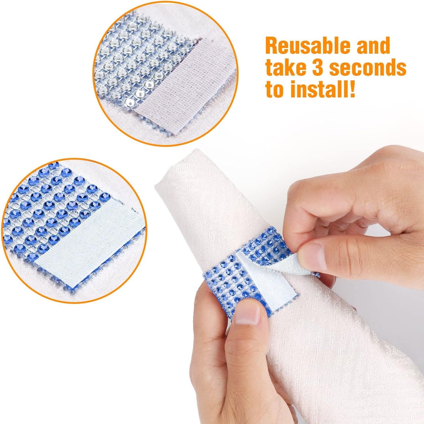 Blue Napkin Rings Bulk Set of 150pcs,Wedding Diamond Crystal Rhinestone Napkin Rings Adornment for Wedding Reception, Dinner, Place Settings, Holiday Parties or DIY Decoration (150,Blue)