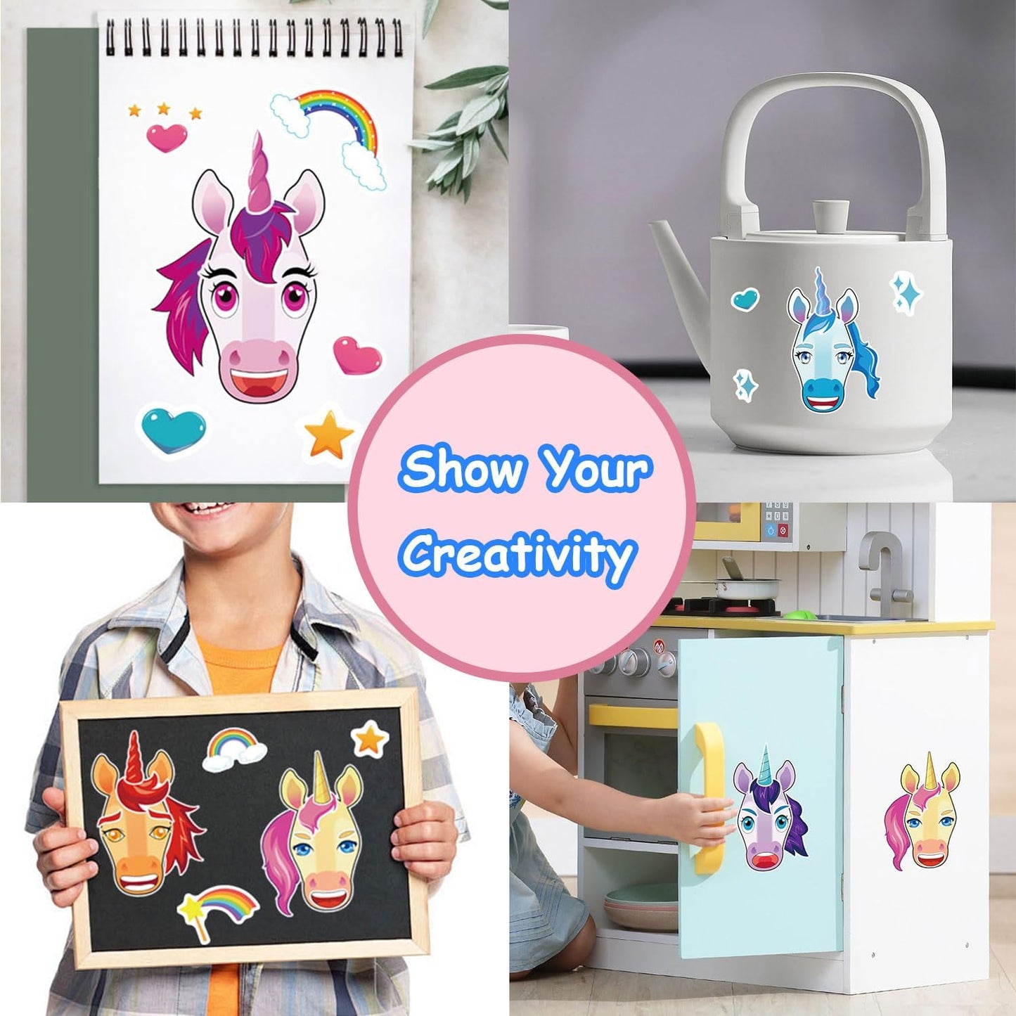 Aowplc 42 Sheets Unicorn Make‑a‑Face Stickers, Fantasy Party Favors, Crafts & Activities, Birthday Supplies for Kids & Girls