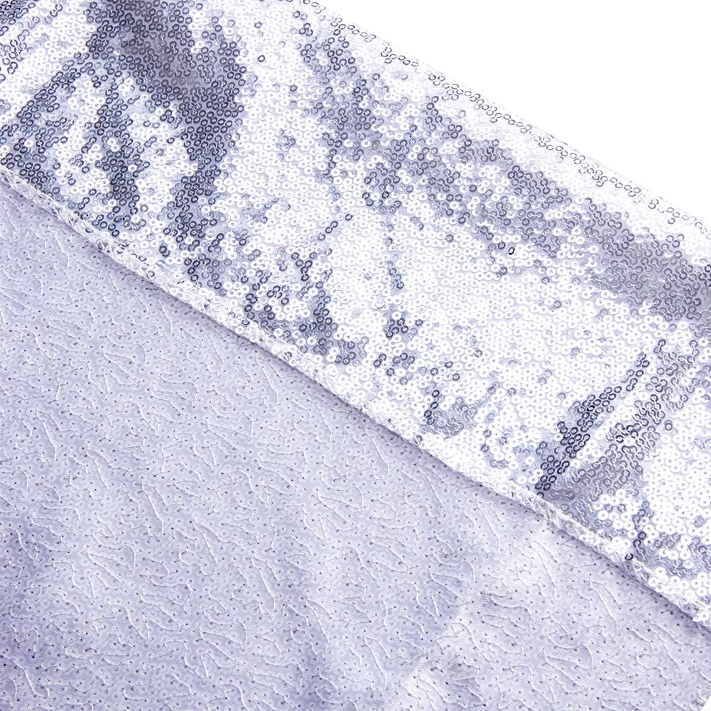 SquarePie Sequin Backdrop Non-Transparent Background Sparkly Curtain for Wedding Party 6FT x 8FT Silver