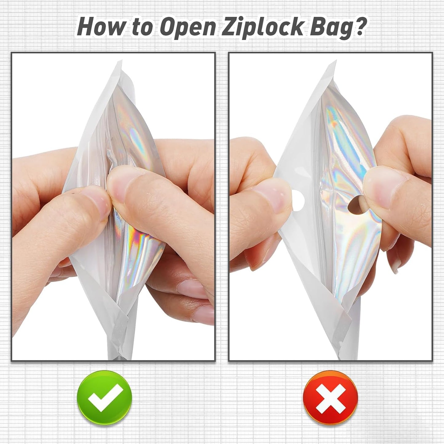 Funfery 100 Pack Gradient Holographic Bags,Resealable Bags with Zipper,Clear Window Packaging Pouchs,Foil Bag for Food Storage,Small Business,Sample Jewelry Bag(6.3×9.4In,White Black)