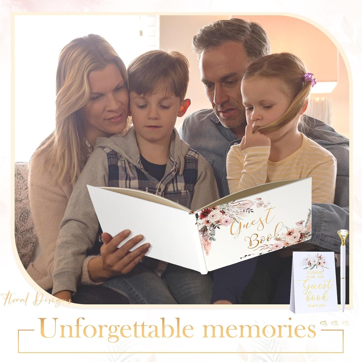 Wedding Guest Book Personalized Photo Guestbook to Sign at Reception Wedding Guest Sign in Book Photo Album Hard Cover 88 Lined Pages for Baby Shower Birthday Anniversary Party(Rose)