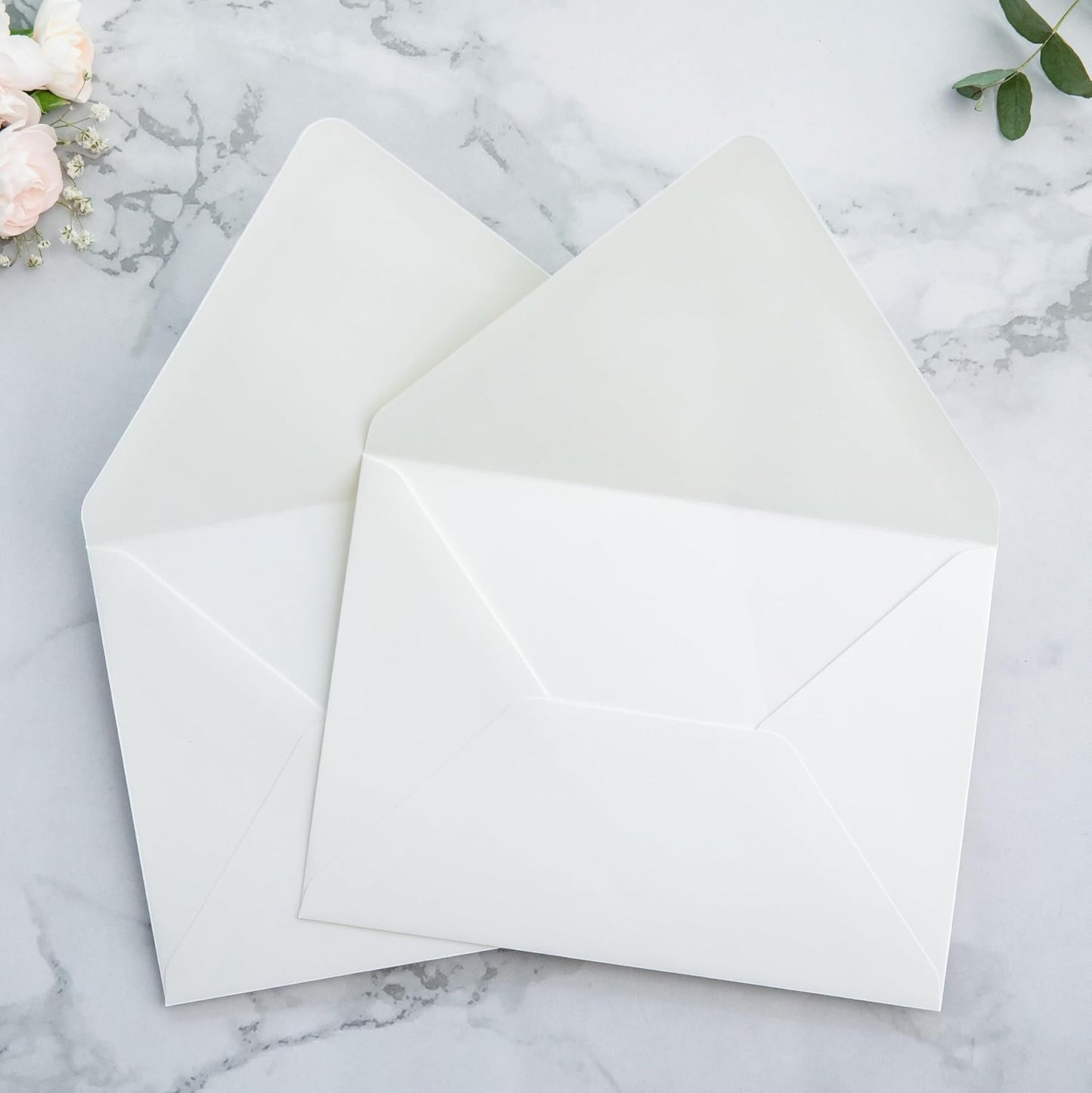 PONATIA 50PCS A7 Euro Flap Envelopes, 5.25 x 7.25'' Ivory Envelopes for Weddings Invitations, Photos, Postcards, Greeting Cards, Christmas Gift Cards, Acrylic Mailing (No Liner)