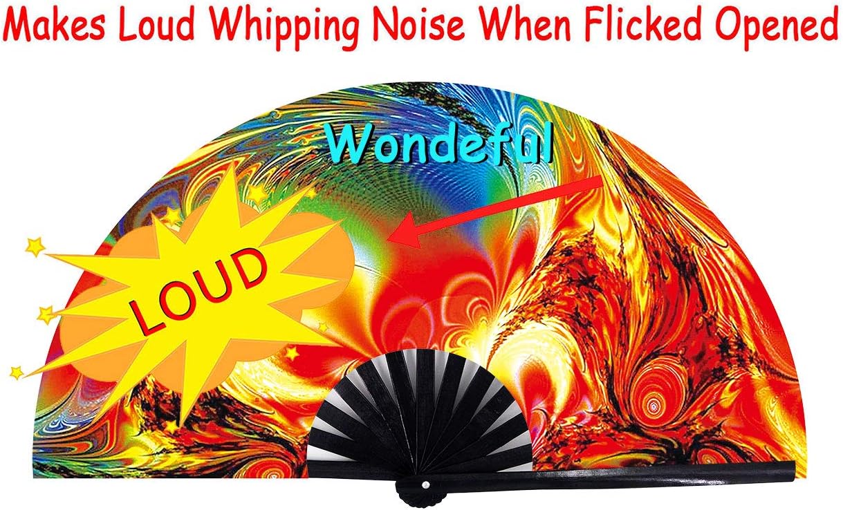 Amajiji Large Folding Hand Rave Fan Popping Fan for Line Dancing Clacking Fans for Boots On The Ground Dance,Party,Decoration,Festival (Sunset)