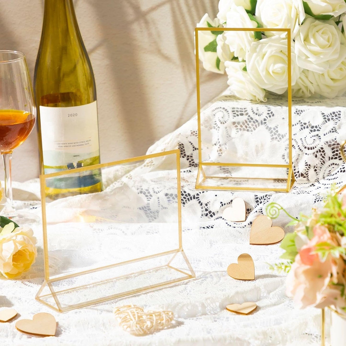 24 Pack Gold Picture Frames 4 x 6 Inch Clear Acrylic Sign Holders Double Sided Display Frames Bulk with Stand 2 mm Gold Border for Table Numbers Wedding Party (Horizontal, Vertical)