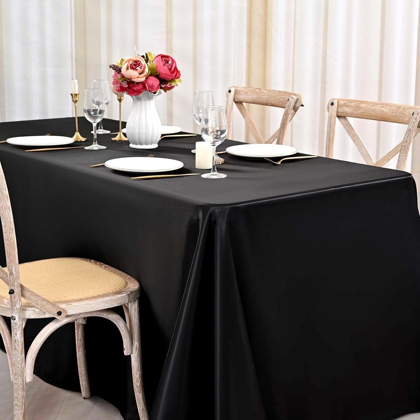 8 Pack Satin Tablecloth 90 x 156 Inch Black Rectangle Silky Satin Table Cover,Bright Silk Smooth Table Cloth,Overlay Silky Table Cover for Wedding Party Banquet Event Dining Decoration