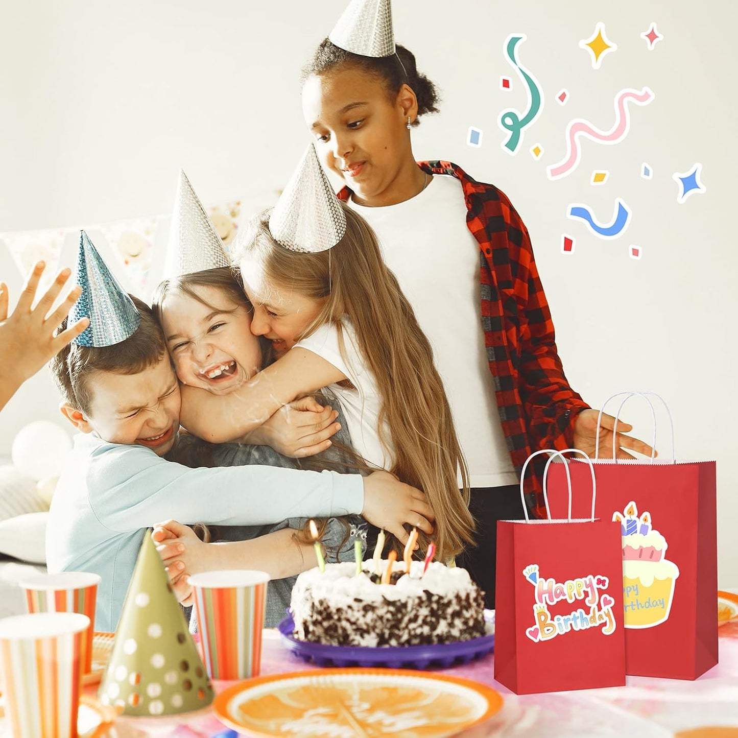 BagDream 8x4.25x10.5 Inch 100Pcs Red Gift Bags Medium Size, Kraft Paper Bags with Handles Bulk for Wedding, Party Favors, Business, Christmas, Grocery Paper Sacks