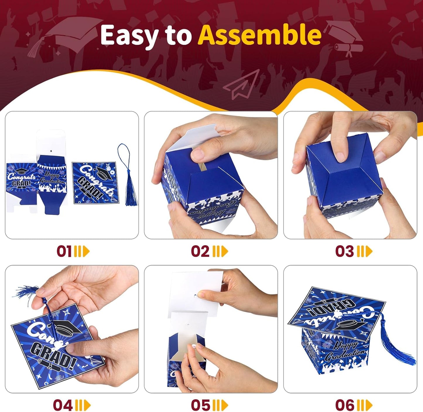 COTOPHER 36 Pack Mini Graduation Cap Gift Boxes, Class of 2025 Graduation Candy Boxes with Tassel, Small Treat Chocolate Box Centerpieces for Tables Party Decorations Graduate Favors Supplies