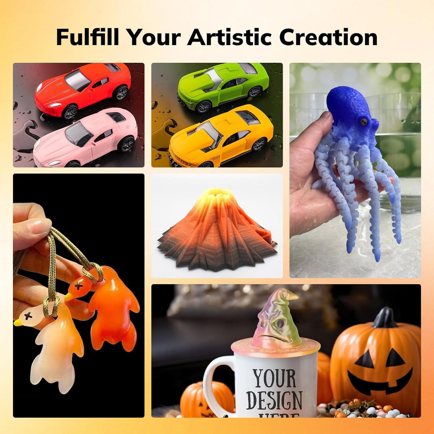 AMOLEN 3D Printer Filament, Temp Change Orange to White PLA Filament 1.75mm, Cold & Heat Temp Color Change with Temperature Filament, Dimensional Accuracy +/- 0.02mm, 1KG/2.2lb, Fits Most FDM Printers