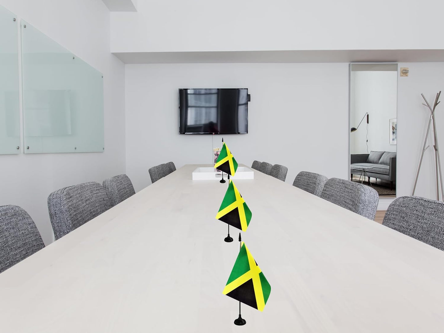 Jamaica Desk Flag, 12 Pack Jamaican Table Office Flags with Black Solid Pole and Stand Base, International Country Flag, Festival Celebration, Classroom Meeting Desktop Decor (Jamaica)
