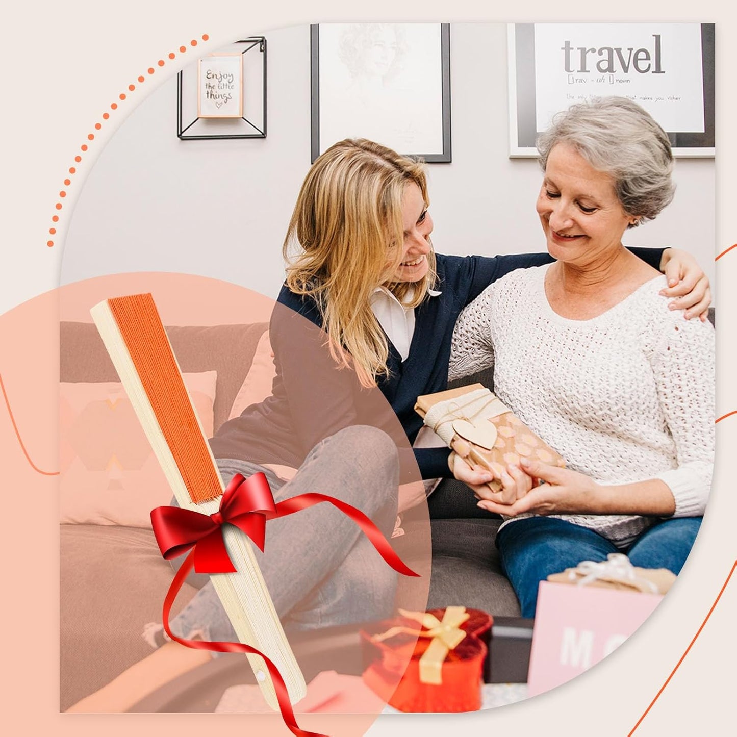 JOHOUSE 12 Packs Paper Folding Hand Fans, 8.3 Inch Orange Paper Fans Handheld Decorative Accessories for Wedding, Outdoor Party Favors, Bridal Shower DIY Decoration Photography Props