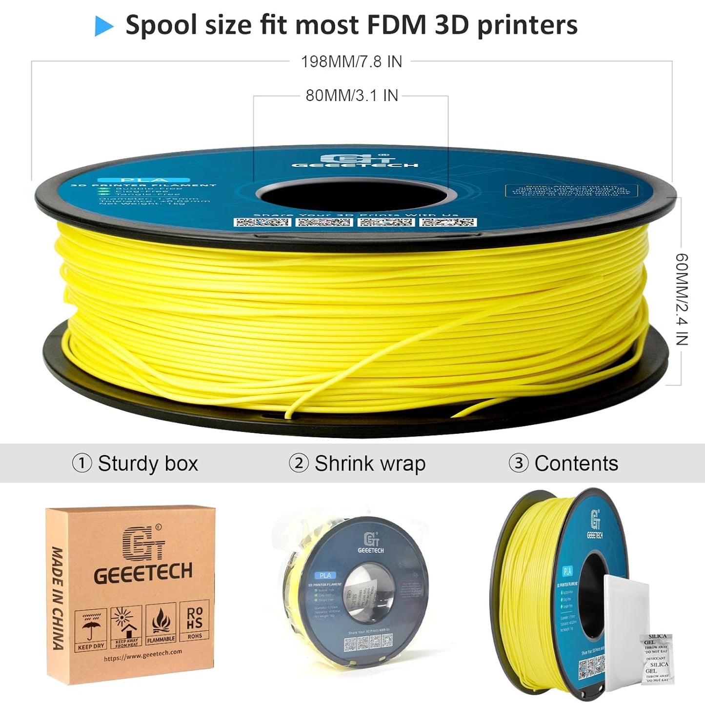 Geeetech Yellow PLA Filament 1.75mm, 3D Printer Filament Dimensional Accuracy +/- 0.02 mm, Upgrade Tidy Winding Tangle-Free, 1kg Spool(2.2lbs) Fit Most FDM 3D Printers