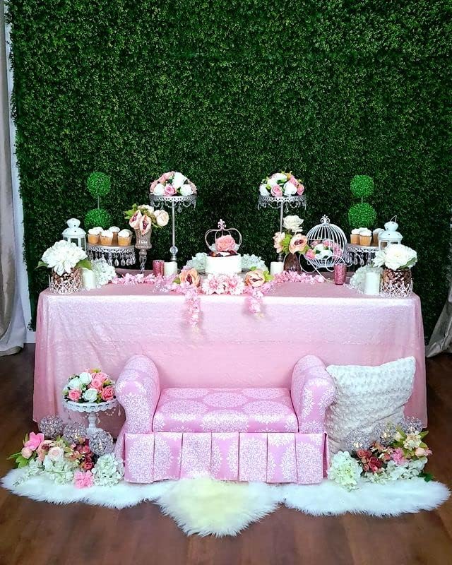 QueenDream Pink Tablecloth 90 x 156 Inch Sequin Tablecloth for Party Decorations Glitter Tablecloth for Bridal Baby Shower Wedding