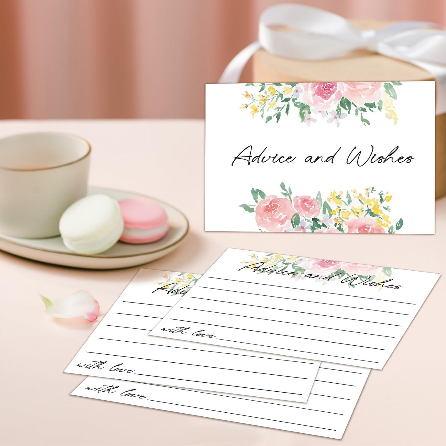 Floral Advice and Wishes Cards, Double-sided Blank Cards Suitable for Weddings, Bridal Showers, The Bride and Groom, Mr and Mrs, Engagement Party, Baby Shower, Pack of 25-04