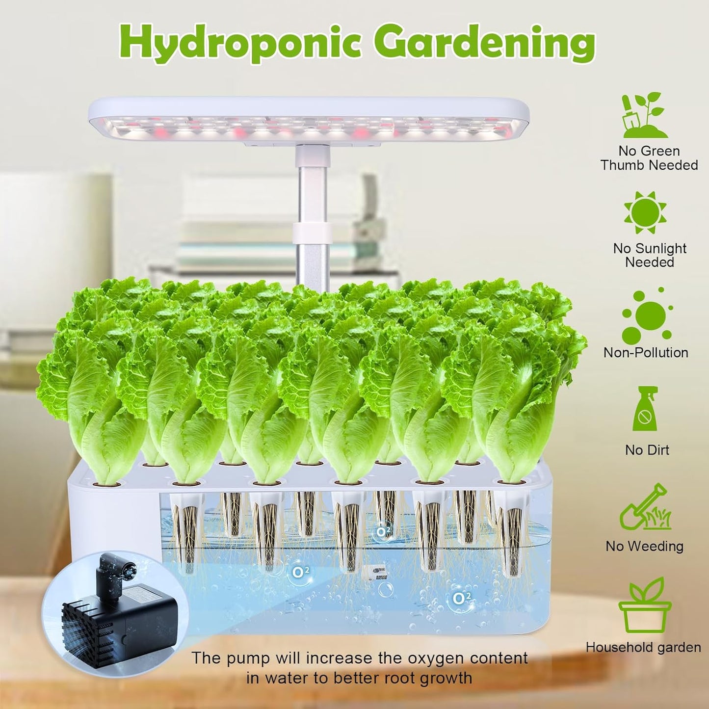 Indoor Gardening 17 Pods Hydroponics Growing System Kit Smart Lighting Setting, Herb Garden Planter with Full Spectrum Grow Light Provides Year Round Harvest - White