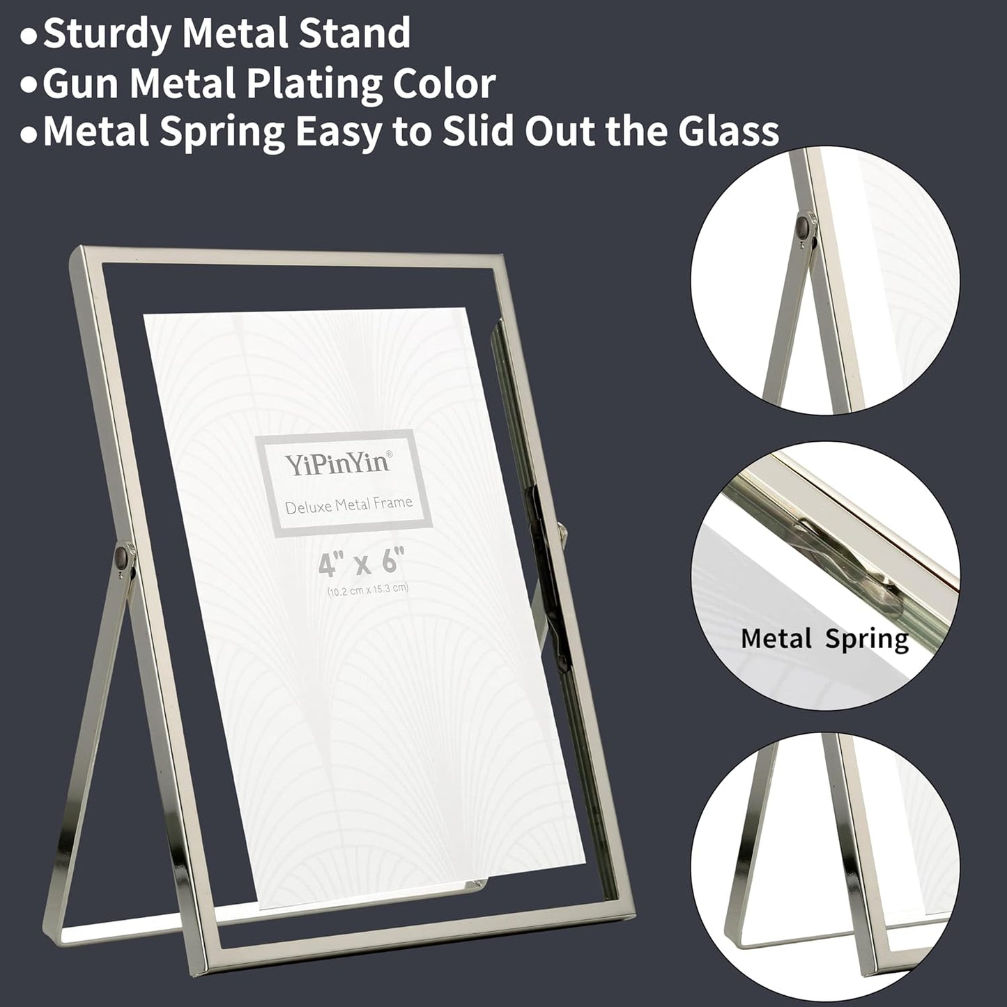 Silver 4x6'' Floating Frame Set of 2,For Photo Sizes (2x3'',3.5x 5''),Silver Plated Metal Double Frames 4x6'' for Tabletop/Shelf Photo Frame,Wedding,Birthady,or Office Decoration Frame