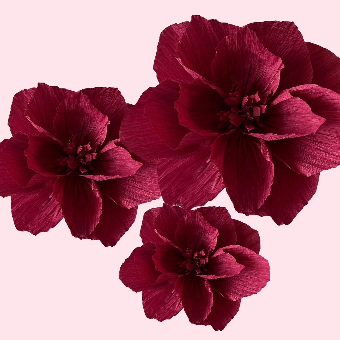 BRT Bearingshui Crepe Paper Flowers Decoration for Wall Total 9 Pcs, Artificial Flowers for Wedding Decor,Flower Backdrop Decor, Baby Bridal Shower Birthday Party, Burgundy 3D Wall Flowers Decor